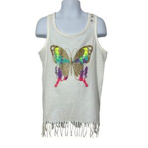 Children’s Place Girls’ Graphic Tank Top 7/8 Butterfly Sparkly Fringed Summer